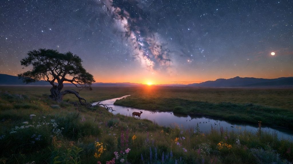 The birth of a universal pattern... a milky way-like rift in the sky over an African landscape.